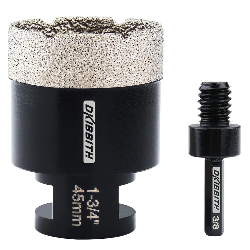 DKIBBITH 1-3/4'' Diamond Hole Saw, Vacuum Brazed Core Bit for Granite Tile Quartzite Marble Concrete Porcelain Ceramic Stones with 5/8-11 Thread Angle Grinders and 3/8” Hex Shank Electric Drills - Image 1
